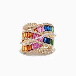 Rings|Effy Jewelry Watercolors 14K Gold Multi Sapphire u0026 Diamond Crossover Ring