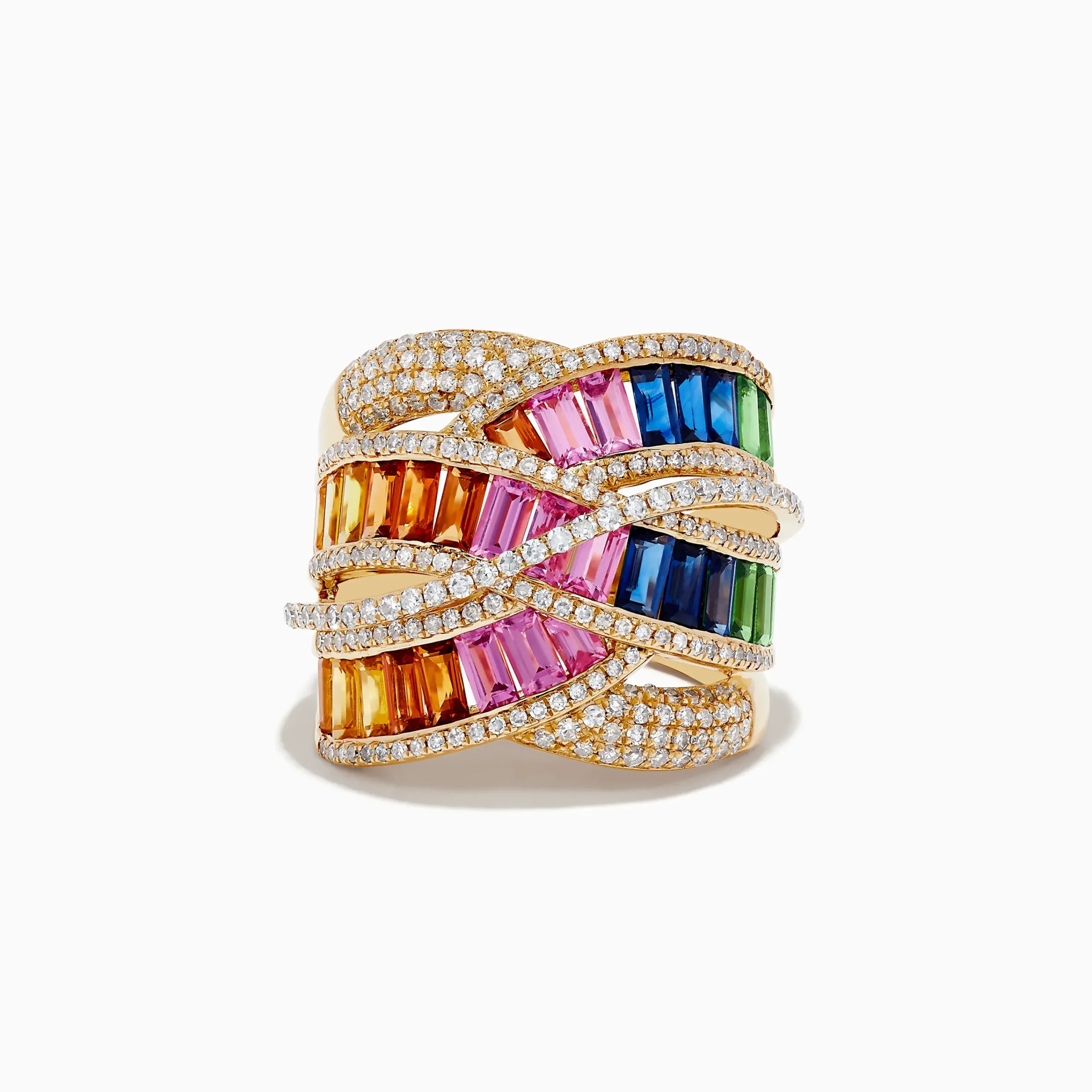 Rings|Effy Jewelry Watercolors 14K Gold Multi Sapphire u0026 Diamond Crossover Ring