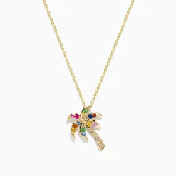 Necklaces & Pendants|BH Multi Watercolors 14K Gold Multi Sapphire and Diamond Palm Tree Pendant