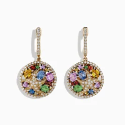 Earrings|Effy Jewelry Watercolors 14K Gold Multi Sapphire u0026 Diamond Starfish Earrings, 3.00 TCW