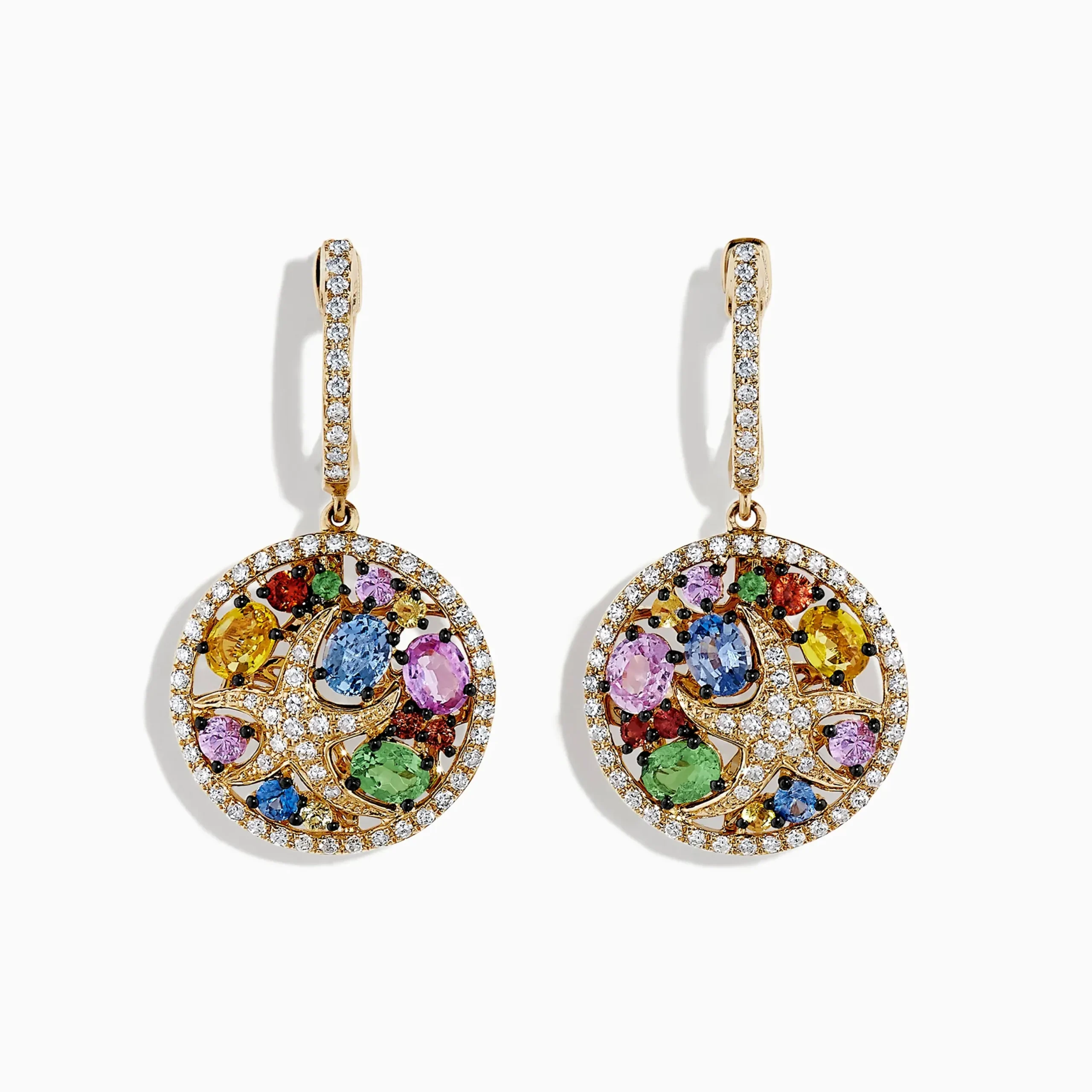 Earrings|Effy Jewelry Watercolors 14K Gold Multi Sapphire u0026 Diamond Starfish Earrings, 3.00 TCW