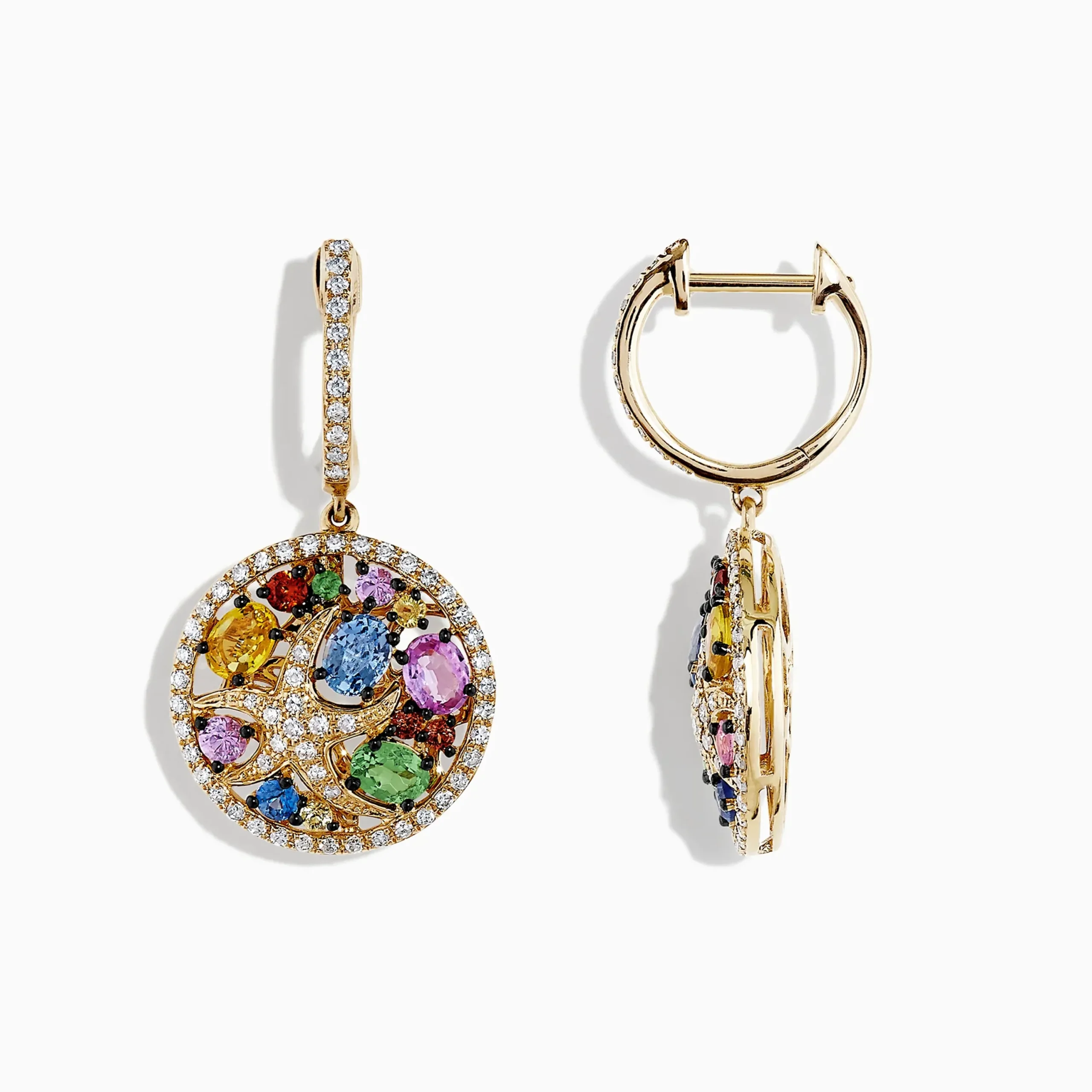 Earrings|Effy Jewelry Watercolors 14K Gold Multi Sapphire u0026 Diamond Starfish Earrings, 3.00 TCW