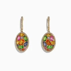Earrings|Effy Jewelry Watercolors 14K Gold Multi Sapphire u0026 Diamond Earrings, 5.11 TCW