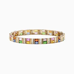 Bracelets|BH Multi Watercolors 14K Gold Multi Sapphire and Diamond Bracelet, 16.10 TCW