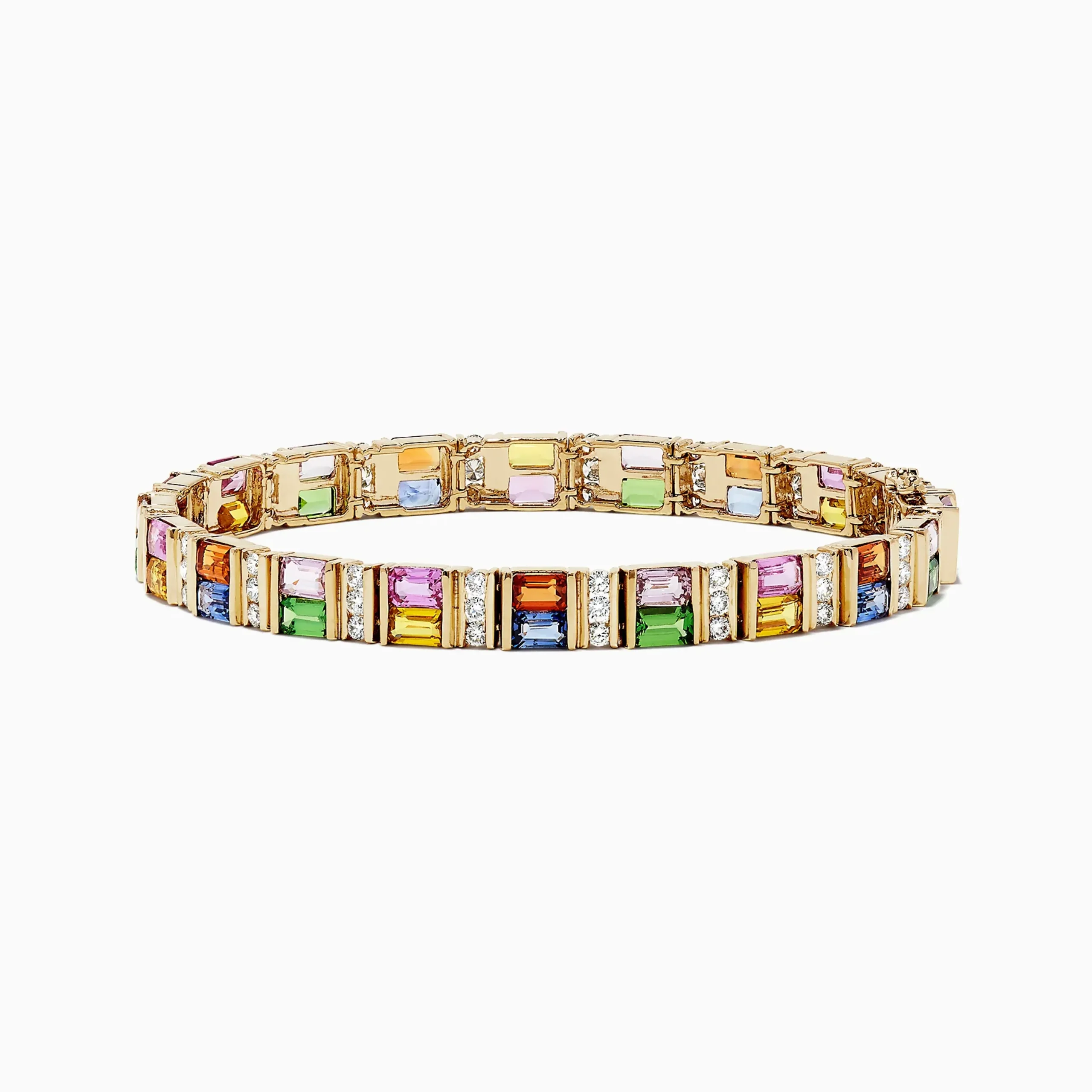 Bracelets|BH Multi Watercolors 14K Gold Multi Sapphire and Diamond Bracelet, 16.10 TCW