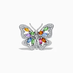 Rings|Effy Jewelry Watercolors 14K Gold Multi Sapphire and Diamond Butterfly Ring