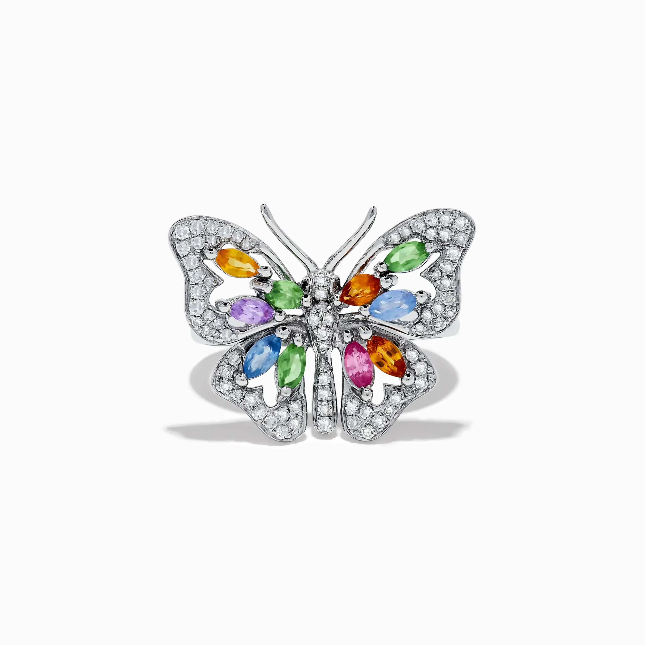 Rings|Effy Jewelry Watercolors 14K Gold Multi Sapphire and Diamond Butterfly Ring