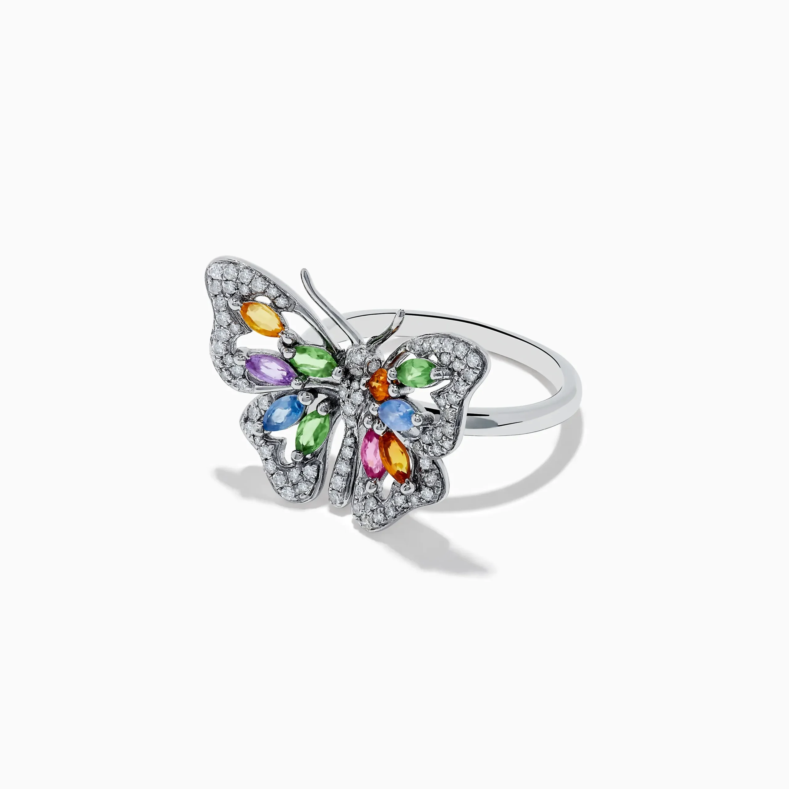 Rings|Effy Jewelry Watercolors 14K Gold Multi Sapphire and Diamond Butterfly Ring