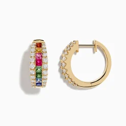 Earrings|Effy Jewelry Watercolors 14K Gold Multi Sapphire u0026 Diamond Hoop Earrings