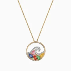 Necklaces & Pendants|Effy Jewelry Watercolors 14K Gold Multi Sapphire Diamond Wave Pendant, 1.63 TCW