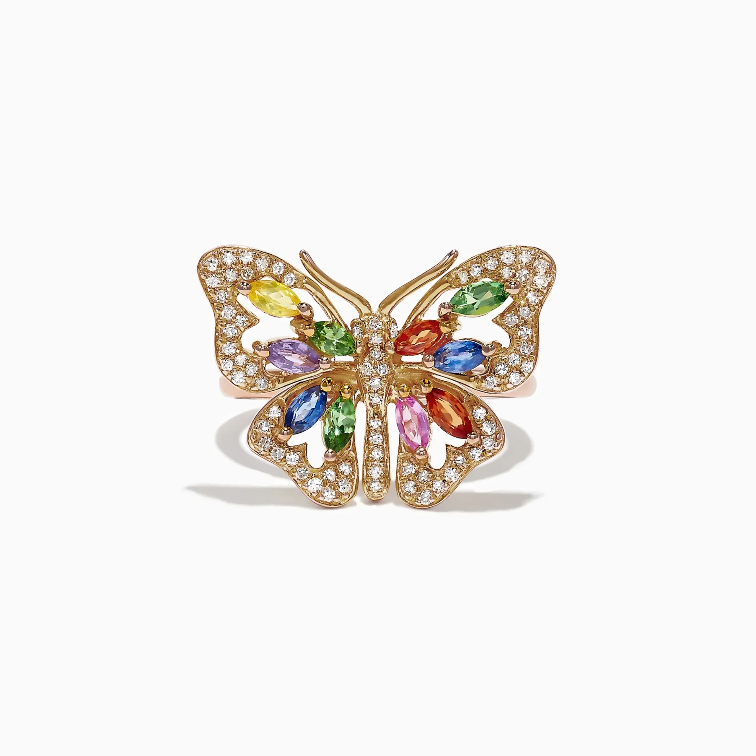 Rings|Effy Jewelry Watercolors 14K Gold Multi Sapphire Diamond Butterfly Ring, 2.62 TCW