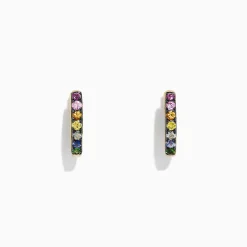Earrings|BH Multi Watercolors 14K Gold Multi Sapphire Mini Hoop Earrings, 0.66 TCW