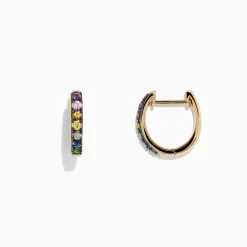 Earrings|BH Multi Watercolors 14K Gold Multi Sapphire Mini Hoop Earrings, 0.66 TCW