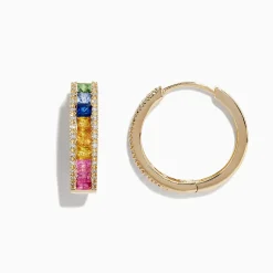 Earrings|BH Multi Watercolors 14K Gold Multi Sapphire u0026 Diamond 3/4" Hoop Earrings, 2.63 TCW