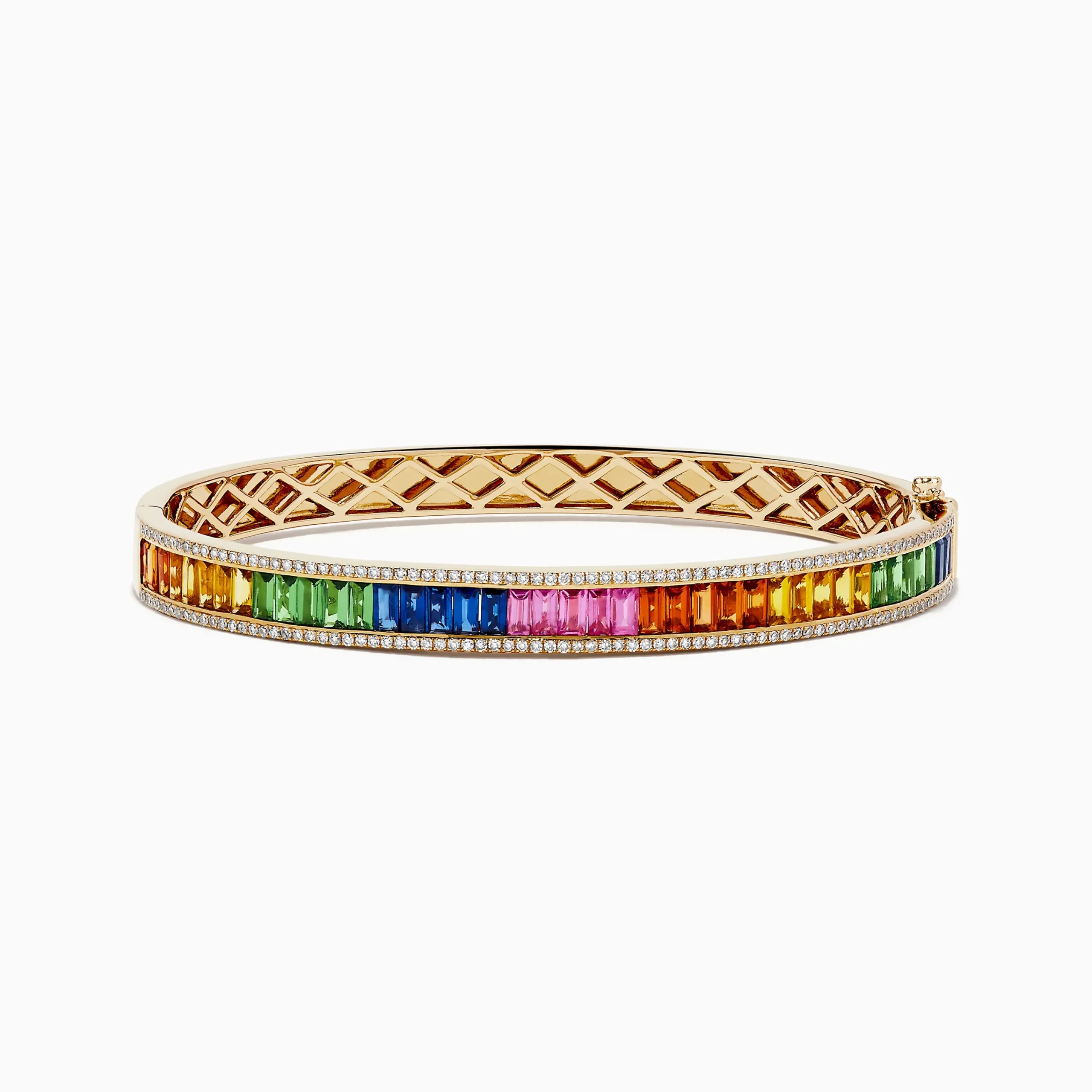 Bracelets|Effy Jewelry Watercolors 14K Gold Multi Sapphire and Diamond Bangle