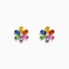 Earrings|BH Multi Watercolors 14K Gold Multi Sapphire and Diamond Flower Stud Earrings