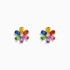 Earrings|BH Multi Watercolors 14K Gold Multi Sapphire and Diamond Flower Stud Earrings