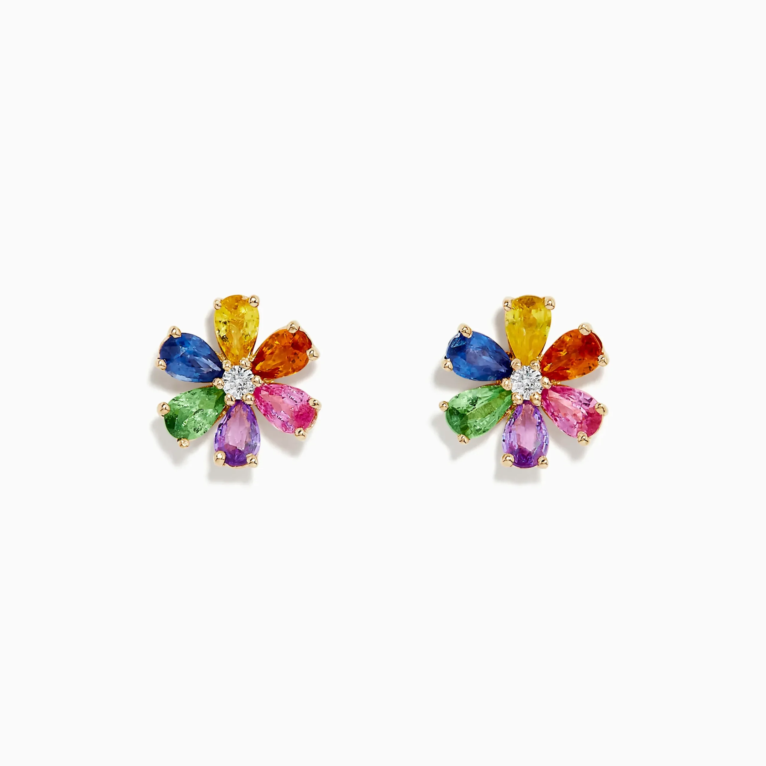 Earrings|BH Multi Watercolors 14K Gold Multi Sapphire and Diamond Flower Stud Earrings