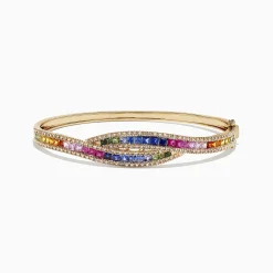 Bracelets|Effy Jewelry Watercolors 14K Gold Multi Sapphire and Diamond Bangle, 4.17 TCW