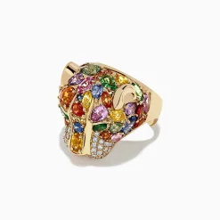 Rings|BH Multi Watercolors 14K Gold Multi Sapphire, Diamond u0026 Emerald Panther Ring