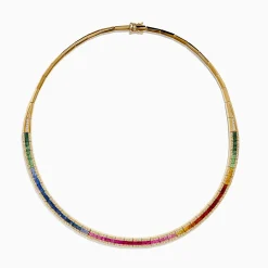 Necklaces & Pendants|Effy Jewelry Watercolors 14K Gold Multi Sapphire u0026 Diamond Necklace, 11.21 TCW