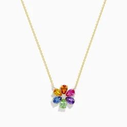 Necklaces & Pendants|BH Multi Watercolors 14K Gold Multi Sapphire and Diamond Flower Necklace