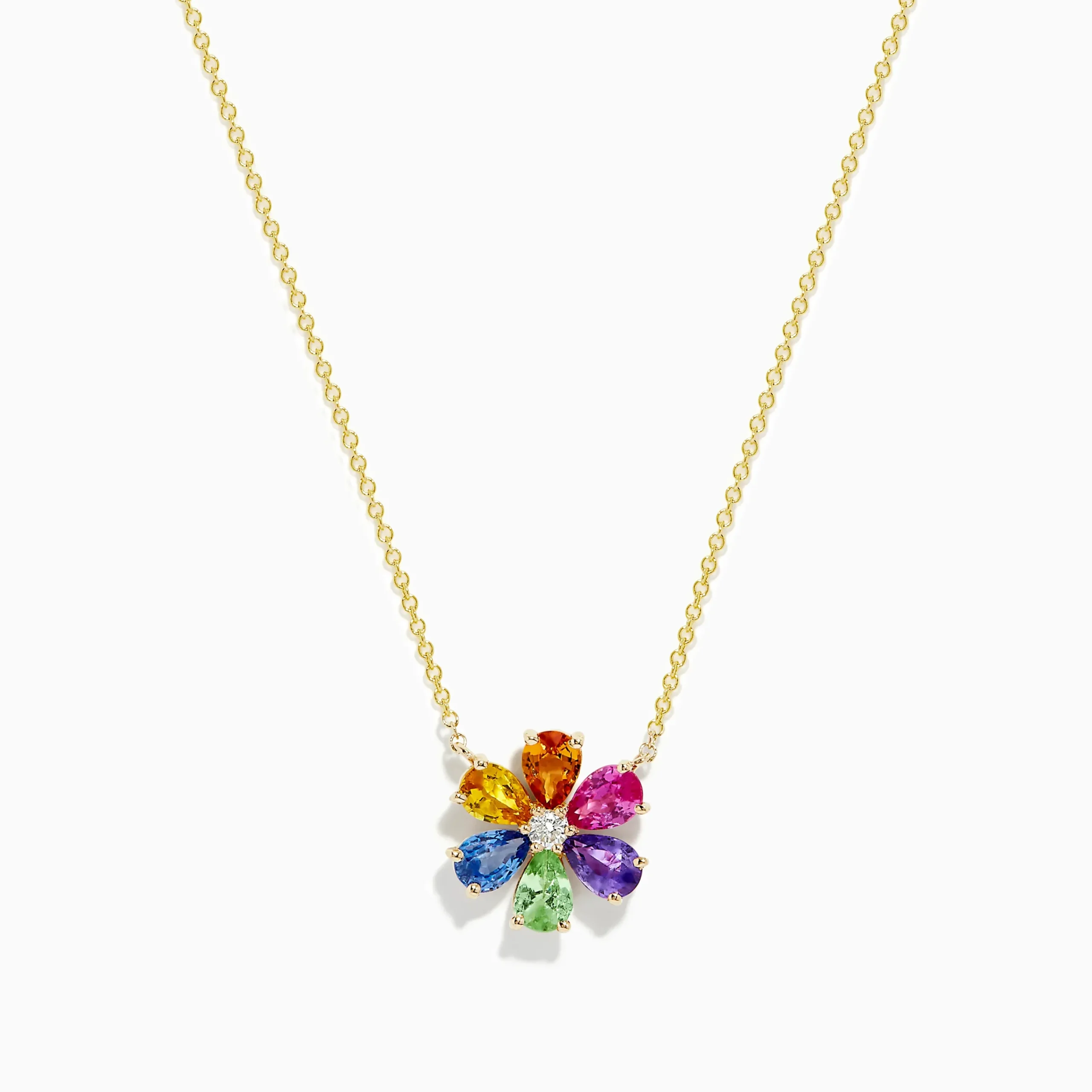 Necklaces & Pendants|BH Multi Watercolors 14K Gold Multi Sapphire and Diamond Flower Necklace