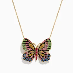 Necklaces & Pendants|Effy Jewelry Watercolors 14K Gold Ruby and Multi Sapphire Butterfly Pendant
