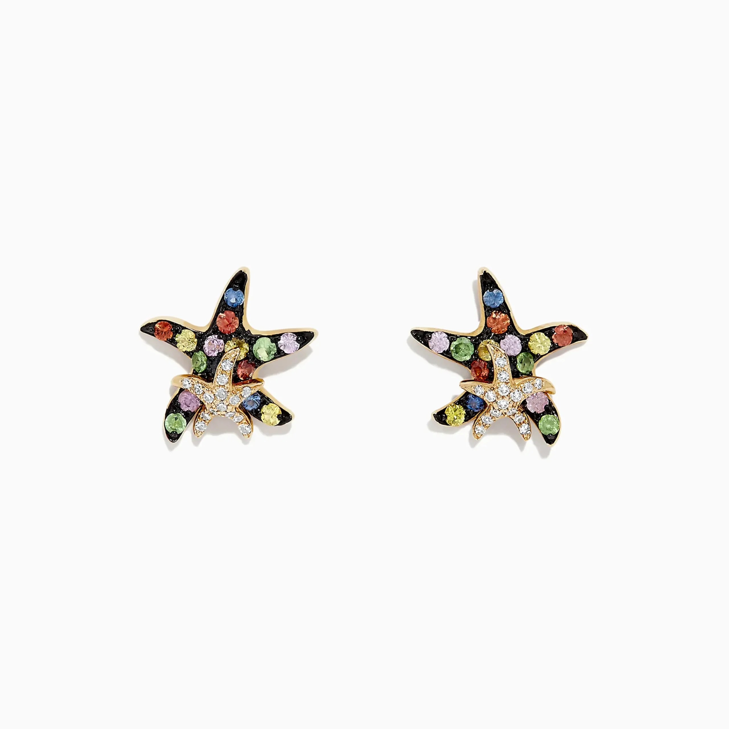 Earrings|Effy Jewelry Watercolors 14K Gold Sapphire u0026 Diamond Starfish Stud Earrings, 0.76 TCW