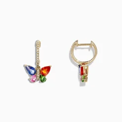 Earrings|Effy Jewelry Watercolors 14K Gold Sapphire u0026 Diamond Butterfly Earrings, 2.97 TCW