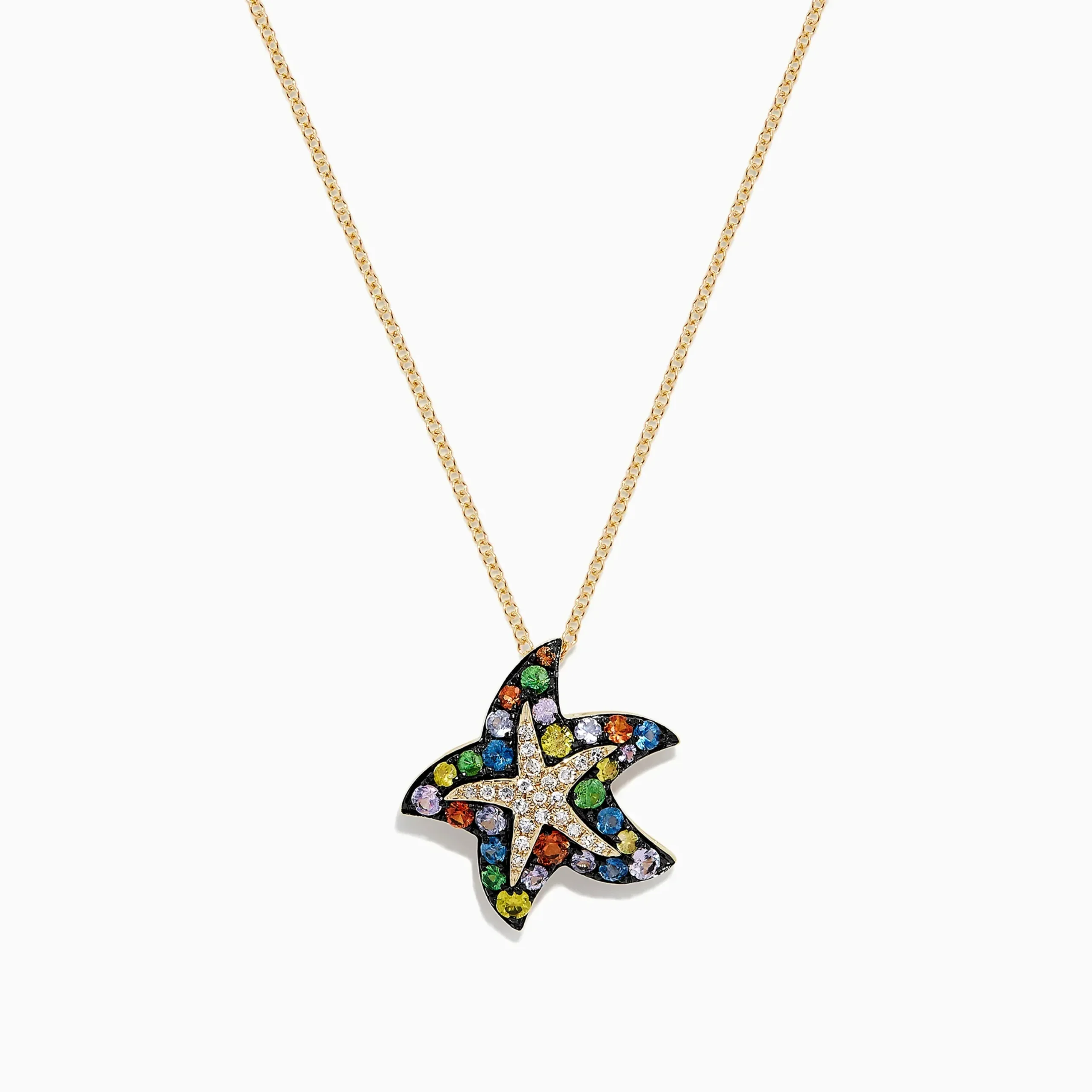 Necklaces & Pendants|BH Multi Watercolors 14K Gold Sapphire u0026 Diamond Starfish Pendant, 1.19 TCW