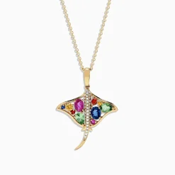 Necklaces & Pendants|Effy Jewelry Watercolors 14K Gold Sapphire and Diamond Stingray Pendant, 0.91 TCW
