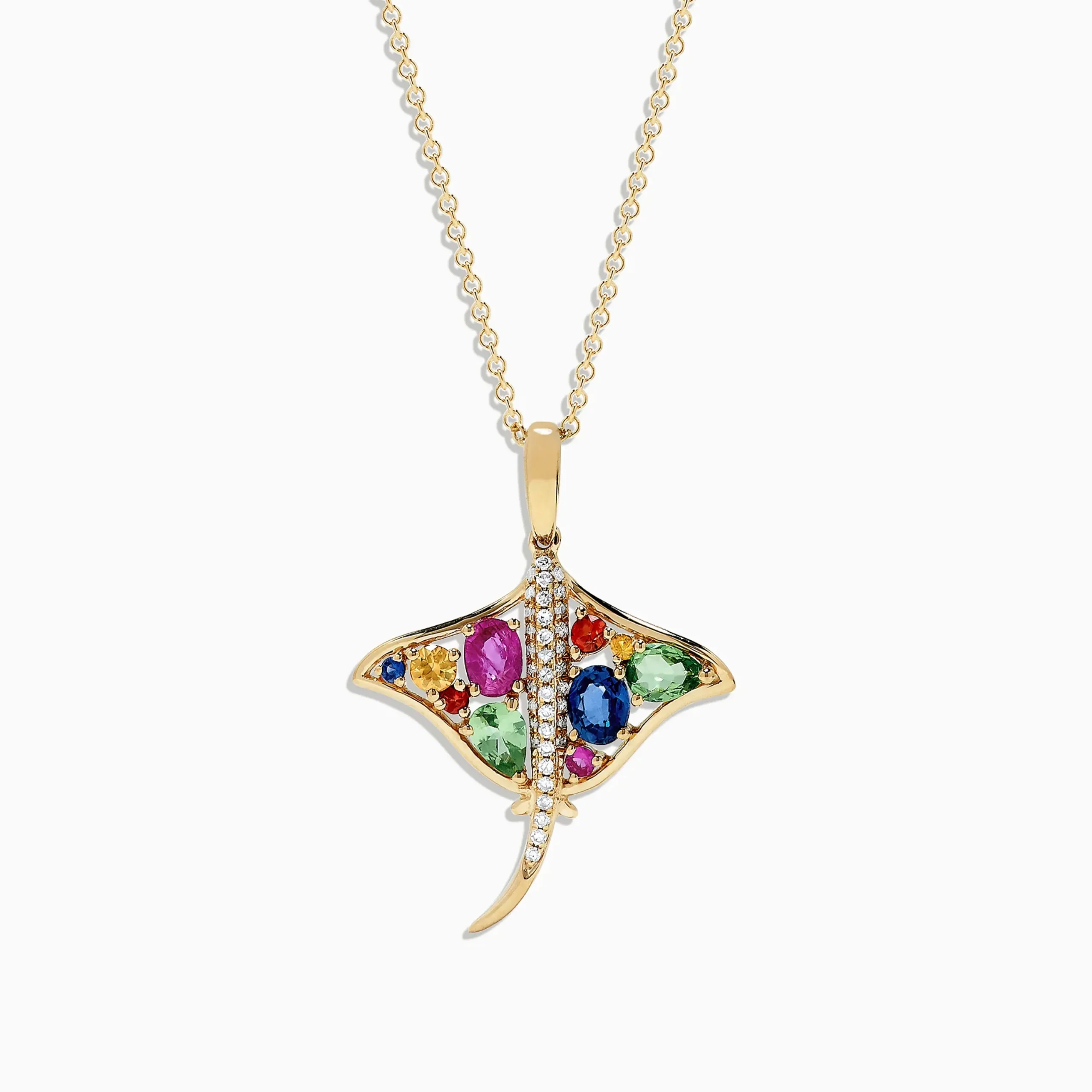 Necklaces & Pendants|Effy Jewelry Watercolors 14K Gold Sapphire and Diamond Stingray Pendant, 0.91 TCW