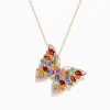 Necklaces & Pendants|Bh Multi Watercolors 14K Rose Gold Multi Sapphire and Diamond Butterfly Pendant