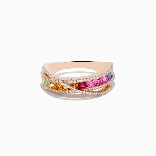 Rings|Effy Jewelry Watercolors 14K Rose Gold Multi Color Sapphire and Diamond Band Ring