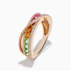Rings|Effy Jewelry Watercolors 14K Rose Gold Multi Color Sapphire and Diamond Band Ring