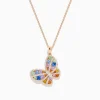 Necklaces & Pendants|BH Multi Watercolors 14K Rose Gold Multi Sapphire and Diamond Butterfly Pendant