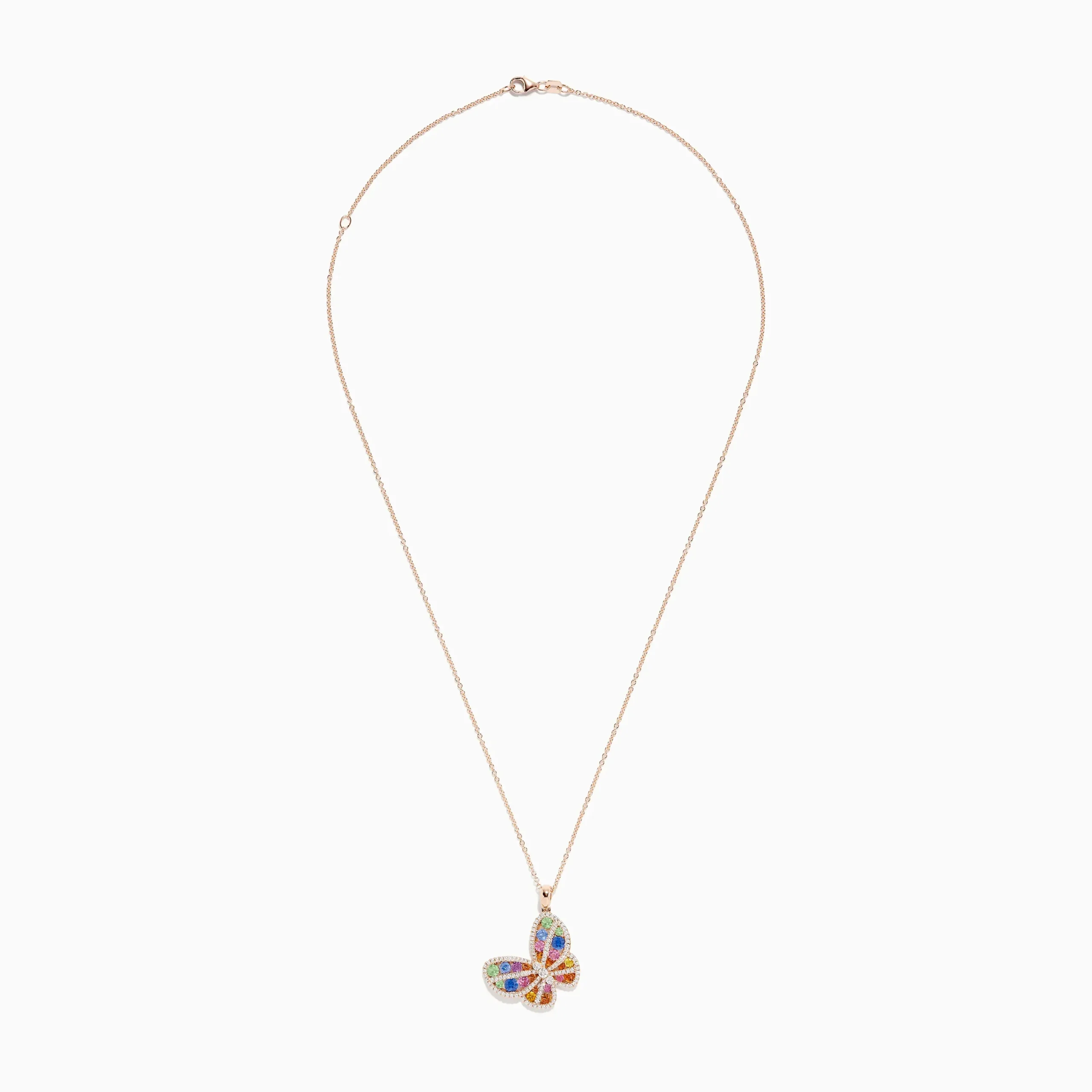 Necklaces & Pendants|BH Multi Watercolors 14K Rose Gold Multi Sapphire and Diamond Butterfly Pendant
