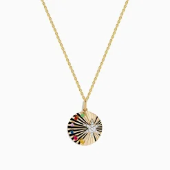 Necklaces & Pendants|Effy Jewelry Watercolors 14K Two Tone Gold Multi Sapphire and Diamond Star Burst Pendant