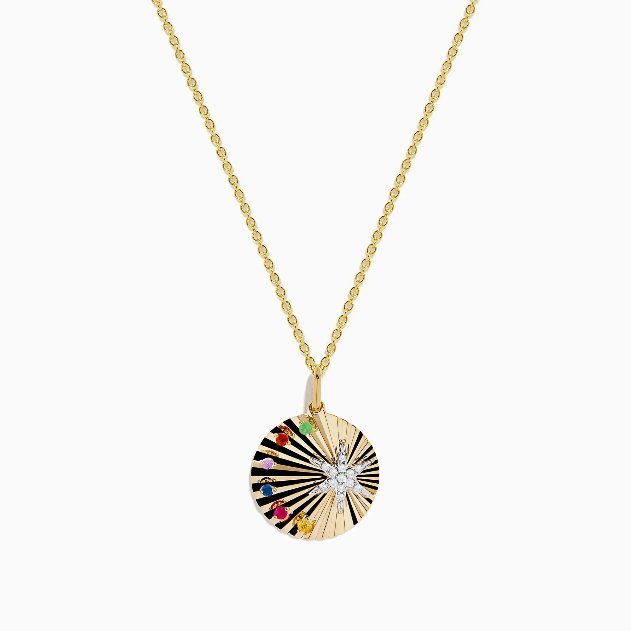 Necklaces & Pendants|Effy Jewelry Watercolors 14K Two Tone Gold Multi Sapphire and Diamond Star Burst Pendant
