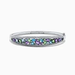 Bracelets|BH Multi Watercolors 14K White Gold Multi Sapphire and Diamond Bangle, 6.25 TCW
