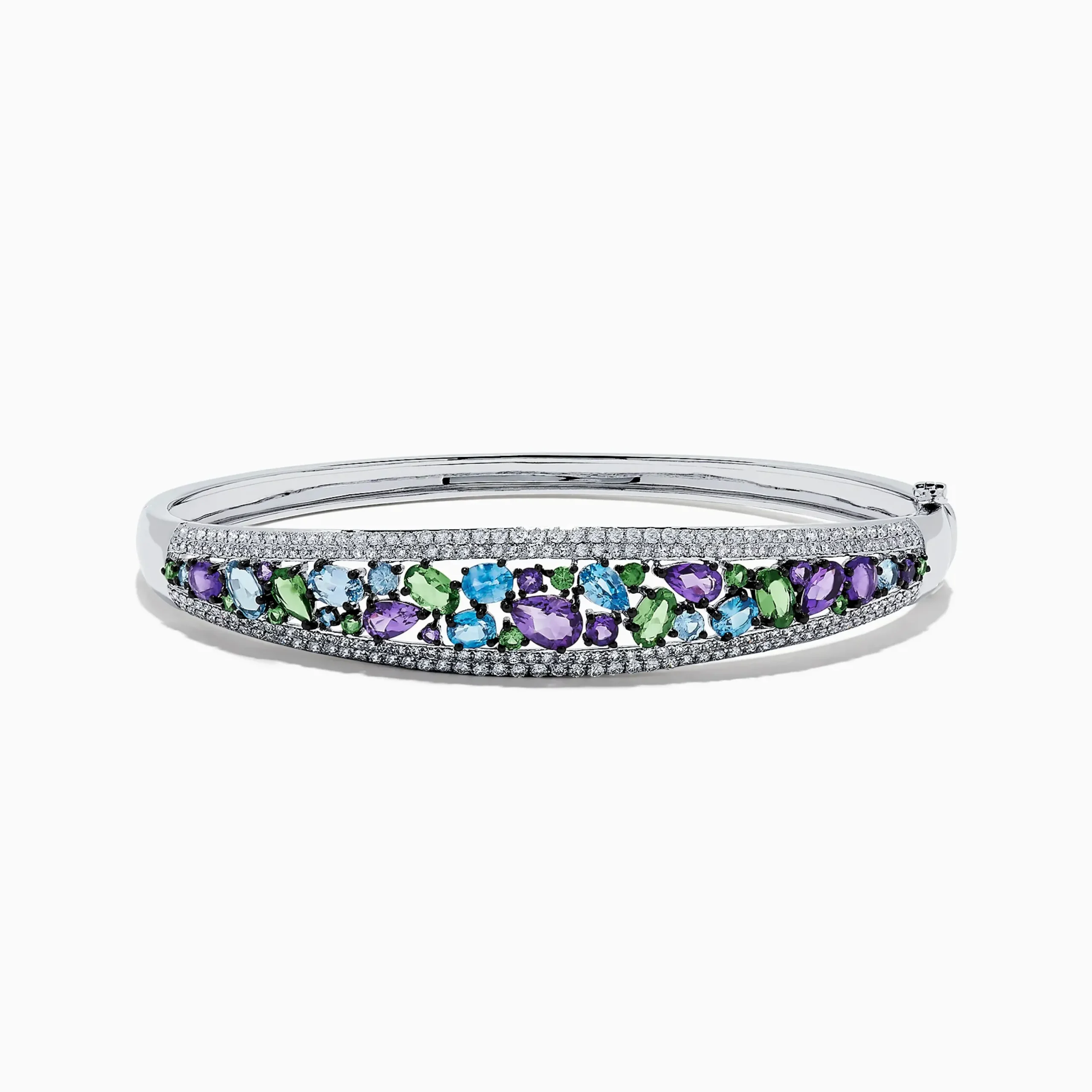 Bracelets|BH Multi Watercolors 14K White Gold Multi Sapphire and Diamond Bangle, 6.25 TCW