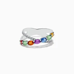 Rings|Effy Jewelry Watercolors 14K White Gold Multi Sapphire and Diamond Crossover Ring