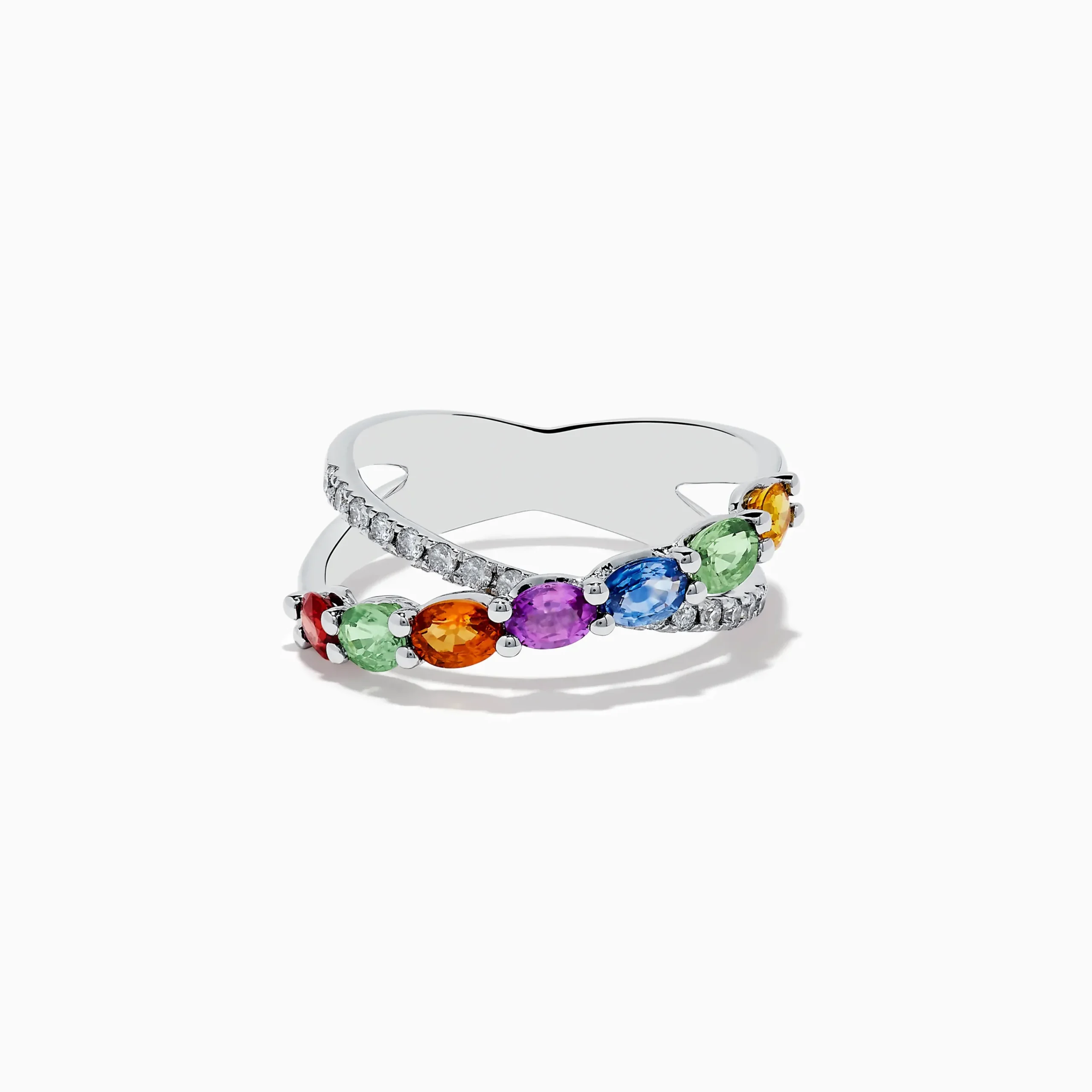 Rings|Effy Jewelry Watercolors 14K White Gold Multi Sapphire and Diamond Crossover Ring