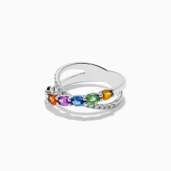 Rings|Effy Jewelry Watercolors 14K White Gold Multi Sapphire and Diamond Crossover Ring