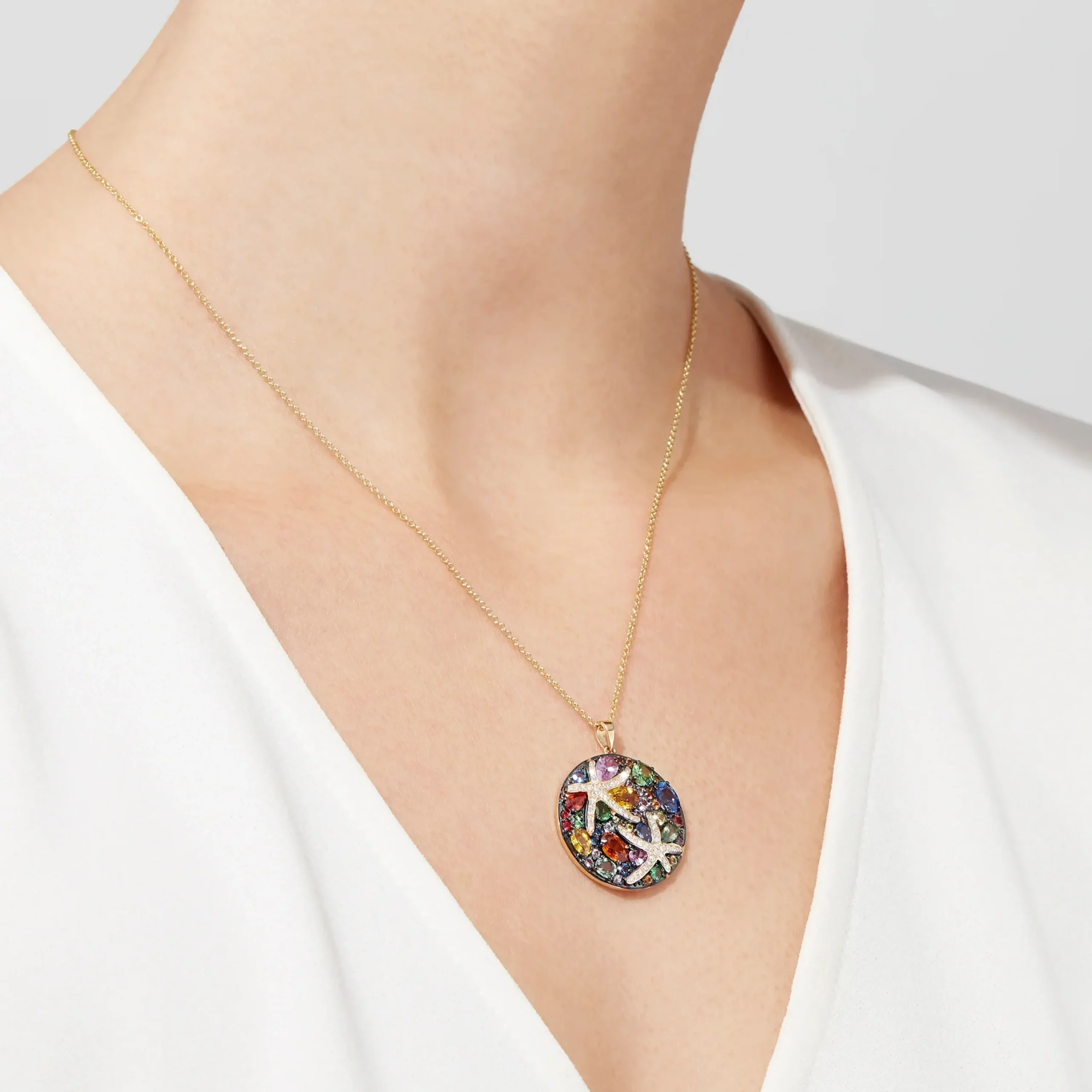 Necklaces & Pendants|Effy Jewelry Watercolors 14K White Gold Multi Sapphire u0026 Diamond Pendant, 5.71 TCW