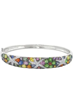 Bracelets|Effy Jewelry Watercolors 14K White Gold Multi Sapphire u0026 Diamond Bangle, 7.89 TCW