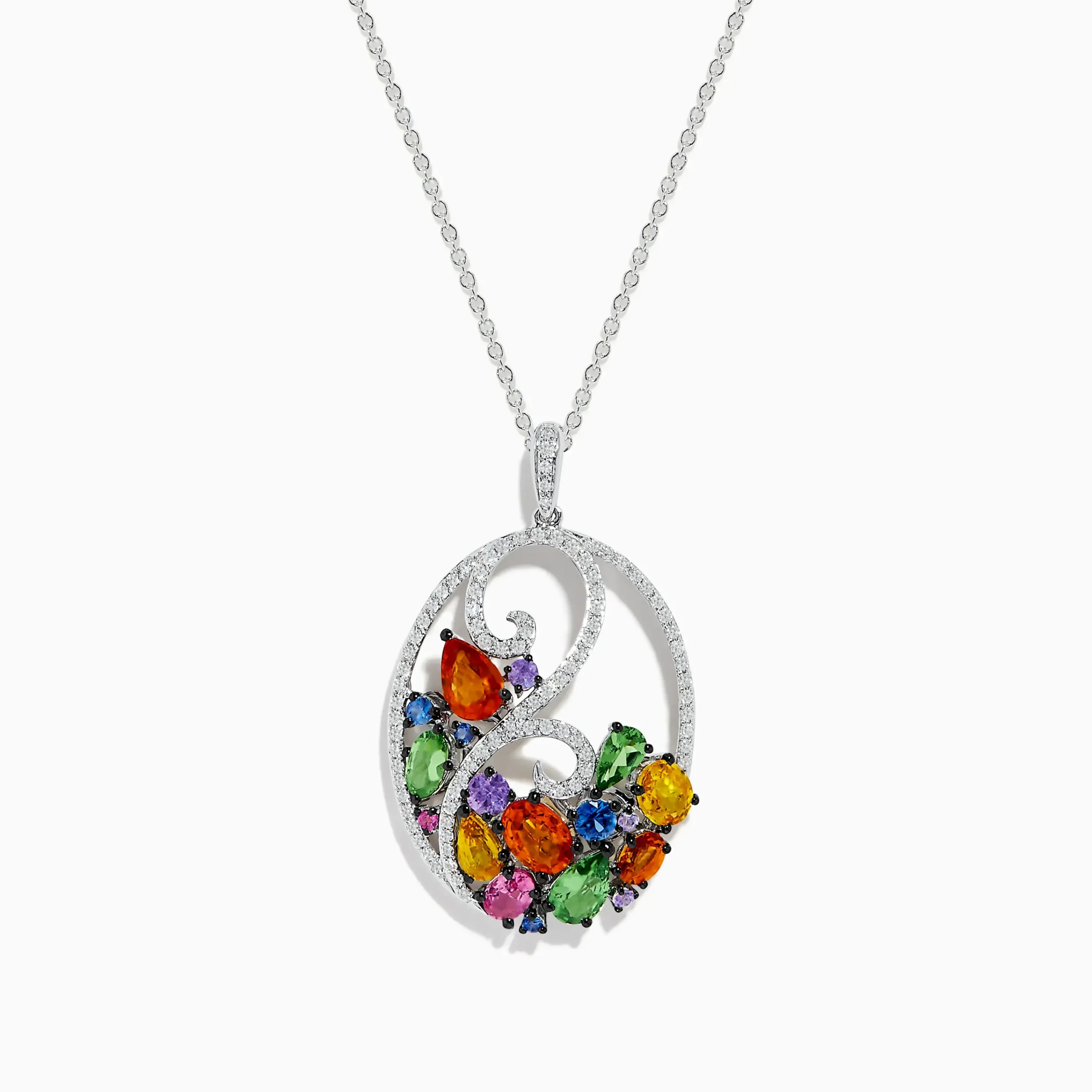 Necklaces & Pendants|Effy Jewelry Watercolors 14K White Gold Multi Sapphire u0026 Diamond Pendant, 3.96 TCW