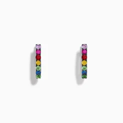 Earrings|Effy Jewelry Watercolors 14K White Gold Multi Sapphire Huggie Hoop Earrings
