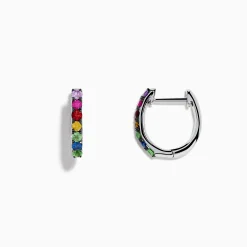 Earrings|Effy Jewelry Watercolors 14K White Gold Multi Sapphire Huggie Hoop Earrings